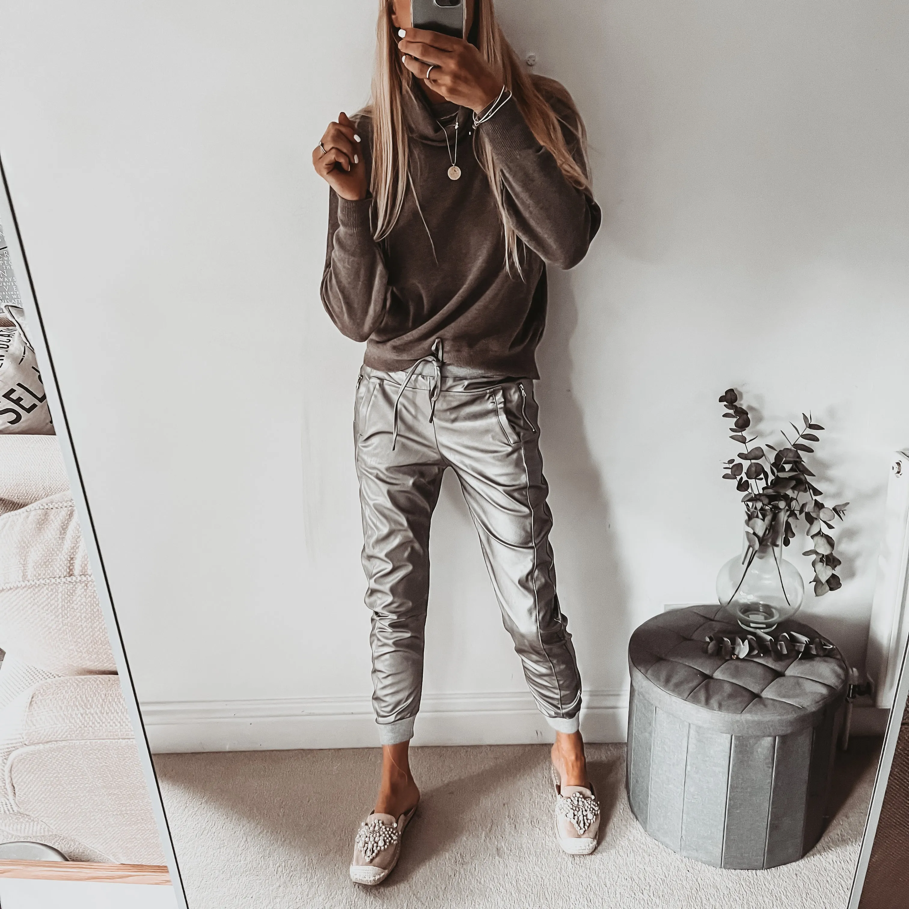 Full faux leather pewter SiLVER ULTIMATE joggers