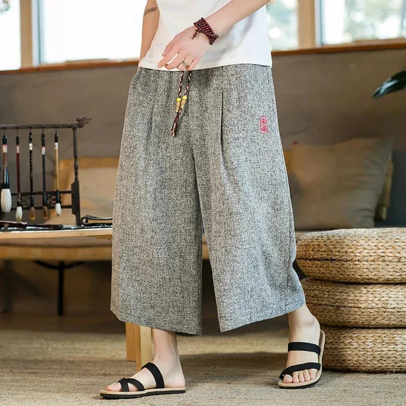 Funki Buys | Pants | Men's Long Japanese Kimono Wide Shorts