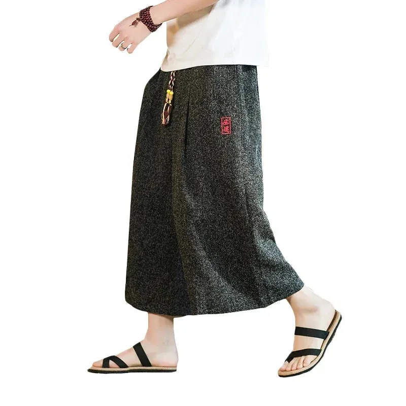 Funki Buys | Pants | Men's Long Japanese Kimono Wide Shorts