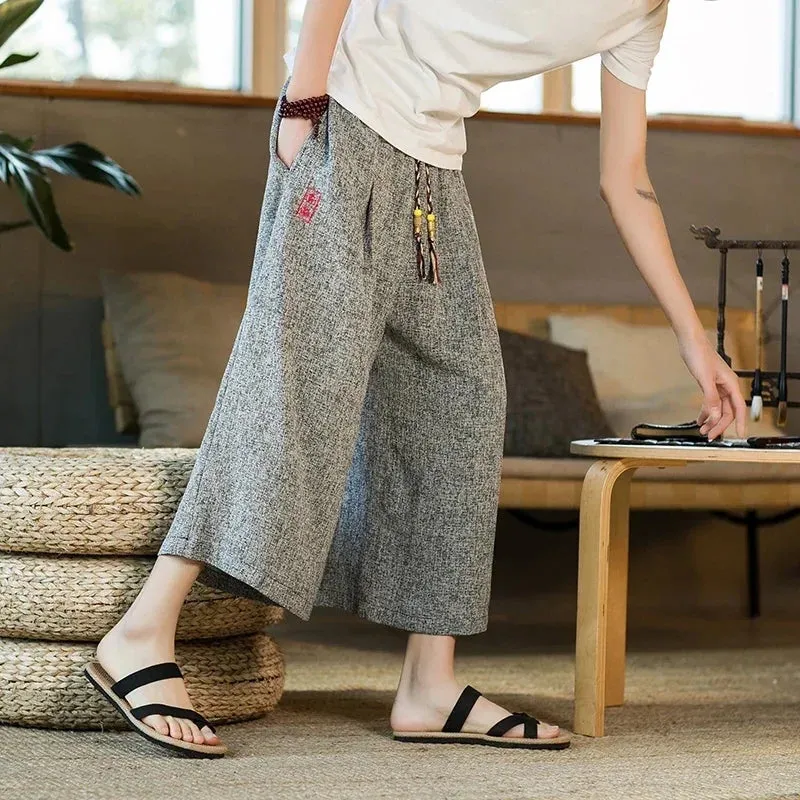 Funki Buys | Pants | Men's Long Japanese Kimono Wide Shorts