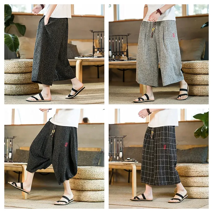 Funki Buys | Pants | Men's Long Japanese Kimono Wide Shorts