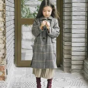 Girl Lapel Lattice Windbreaker Coat