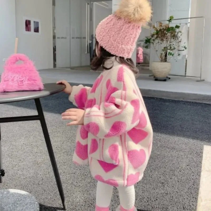 Girls 2024 New Woolen Coat Autumn Winter Baby Woolen Coat Fashion Children Quilted Plush Top