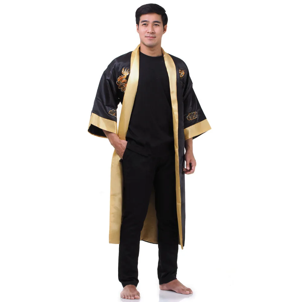 Gold Kaida Reversible Dragon Kimono Robe for Men