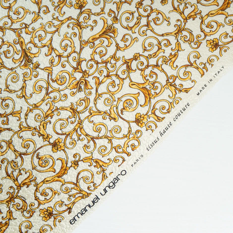 Golden Yellow 'Fleur de Lis' Cotton & Silk Blend Cloqué