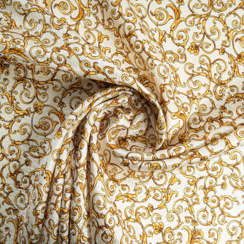 Golden Yellow 'Fleur de Lis' Cotton & Silk Blend Cloqué