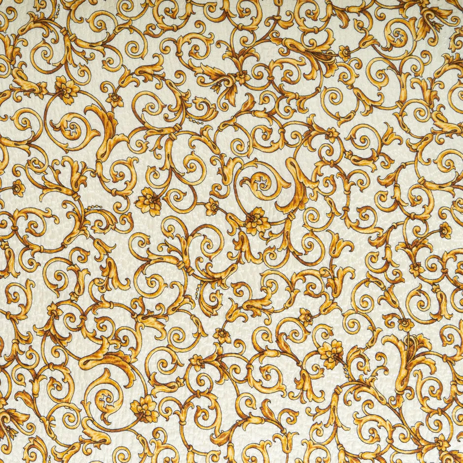 Golden Yellow 'Fleur de Lis' Cotton & Silk Blend Cloqué