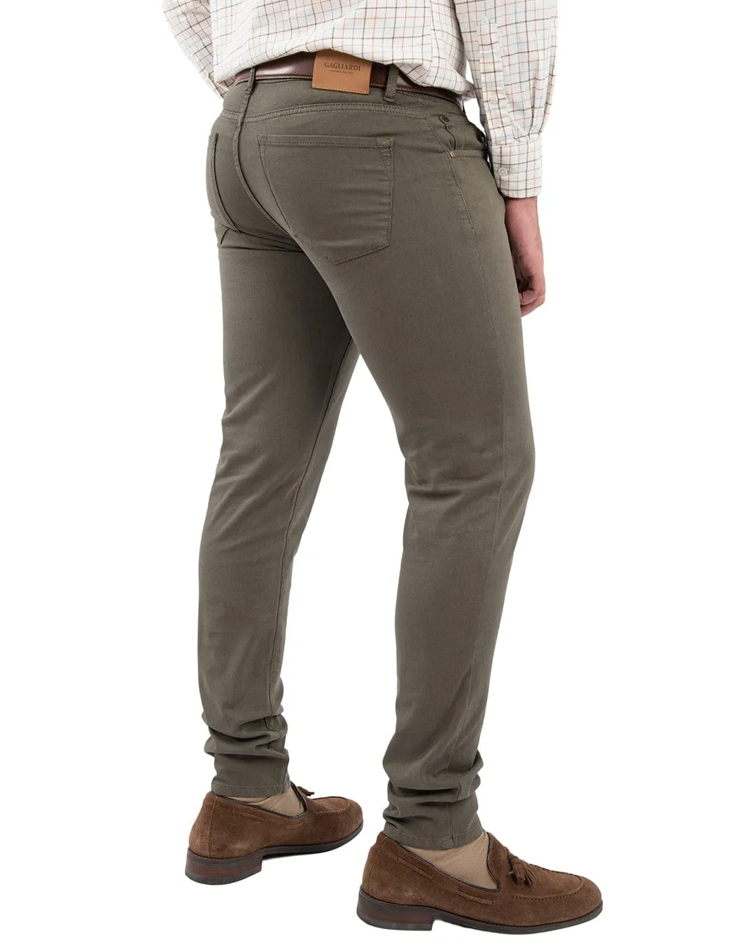 Green Honeycomb Weave Stretch Five Pocket Chinos