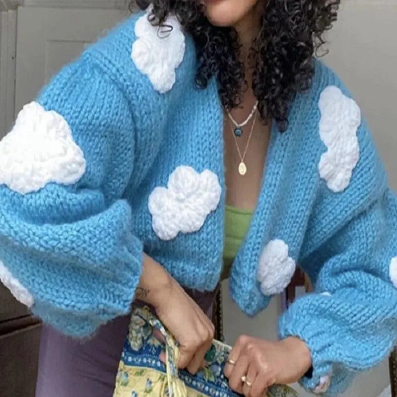 Handmade Crochet Cardigan Sweater Jacquard Embroidery Coat