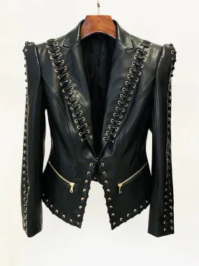 HEYFANCYSTYLE Haute Couture Rope-Laced Leather Blazer