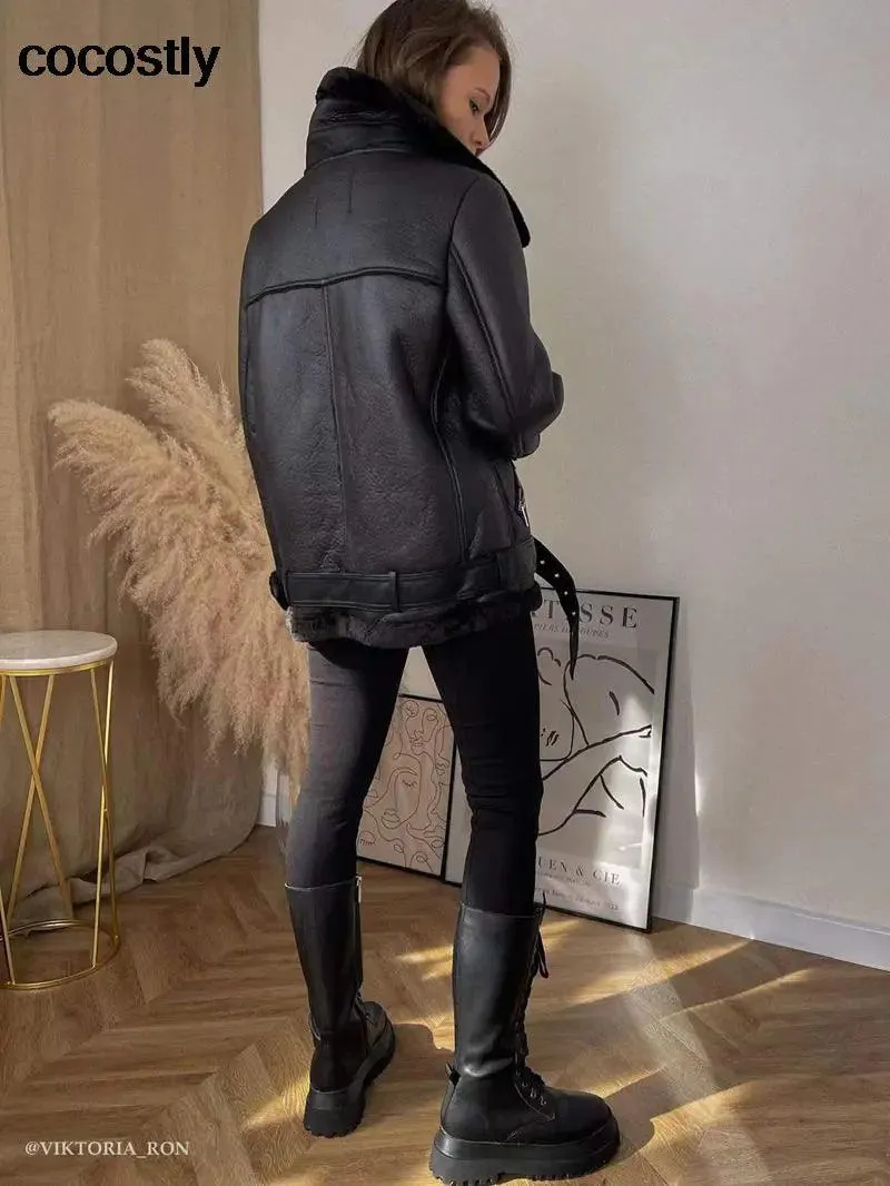 High Quality Woman's Faux Leather Fur Coat