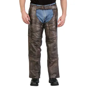 Hot Leathers CHM1008 Unisex Motorcycle style Distressed Brown Premium Leather Biker Chaps