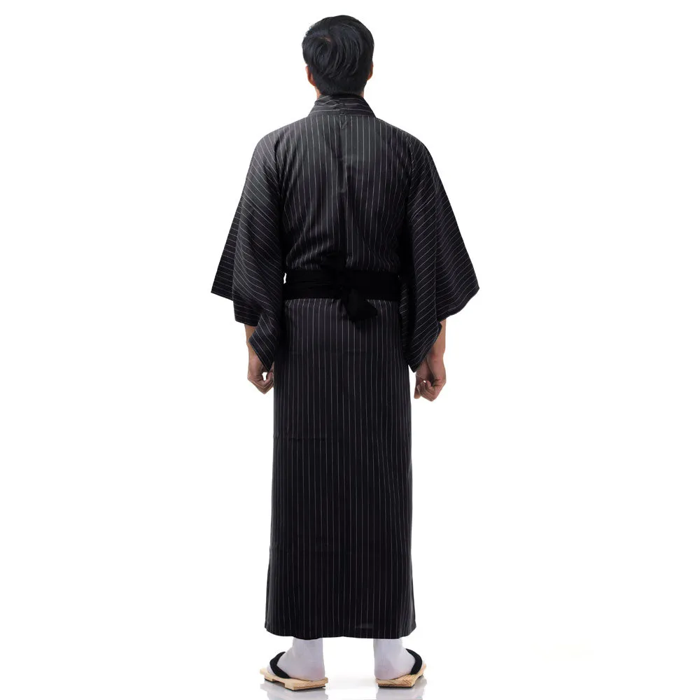 Japanese Black Komainu Yukata Kimono Robe for Men