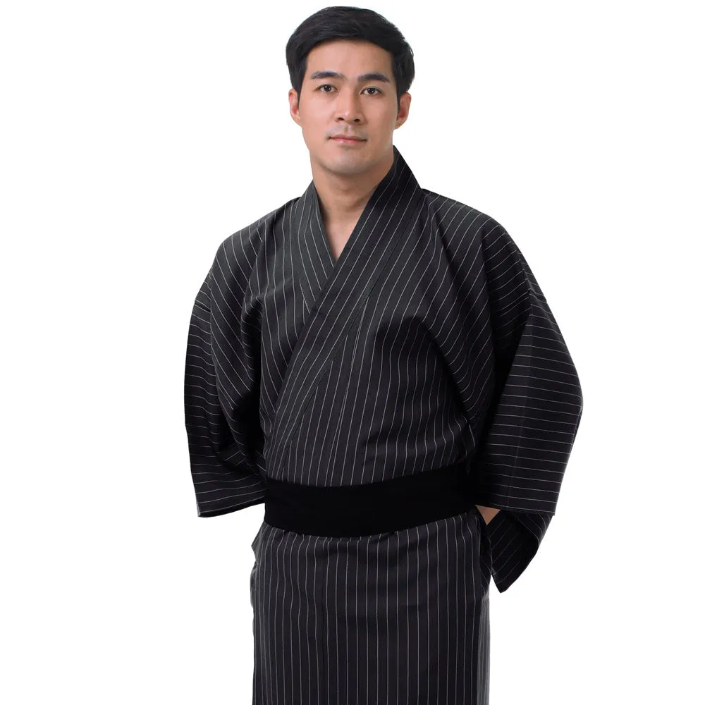 Japanese Black Komainu Yukata Kimono Robe for Men