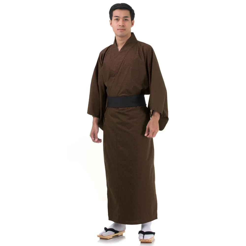 Japanese Brown Kitsune Yukata Kimono Robe for Men