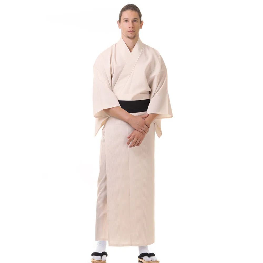 Japanese Cream Raijin Yukata Kimono Robe for Men