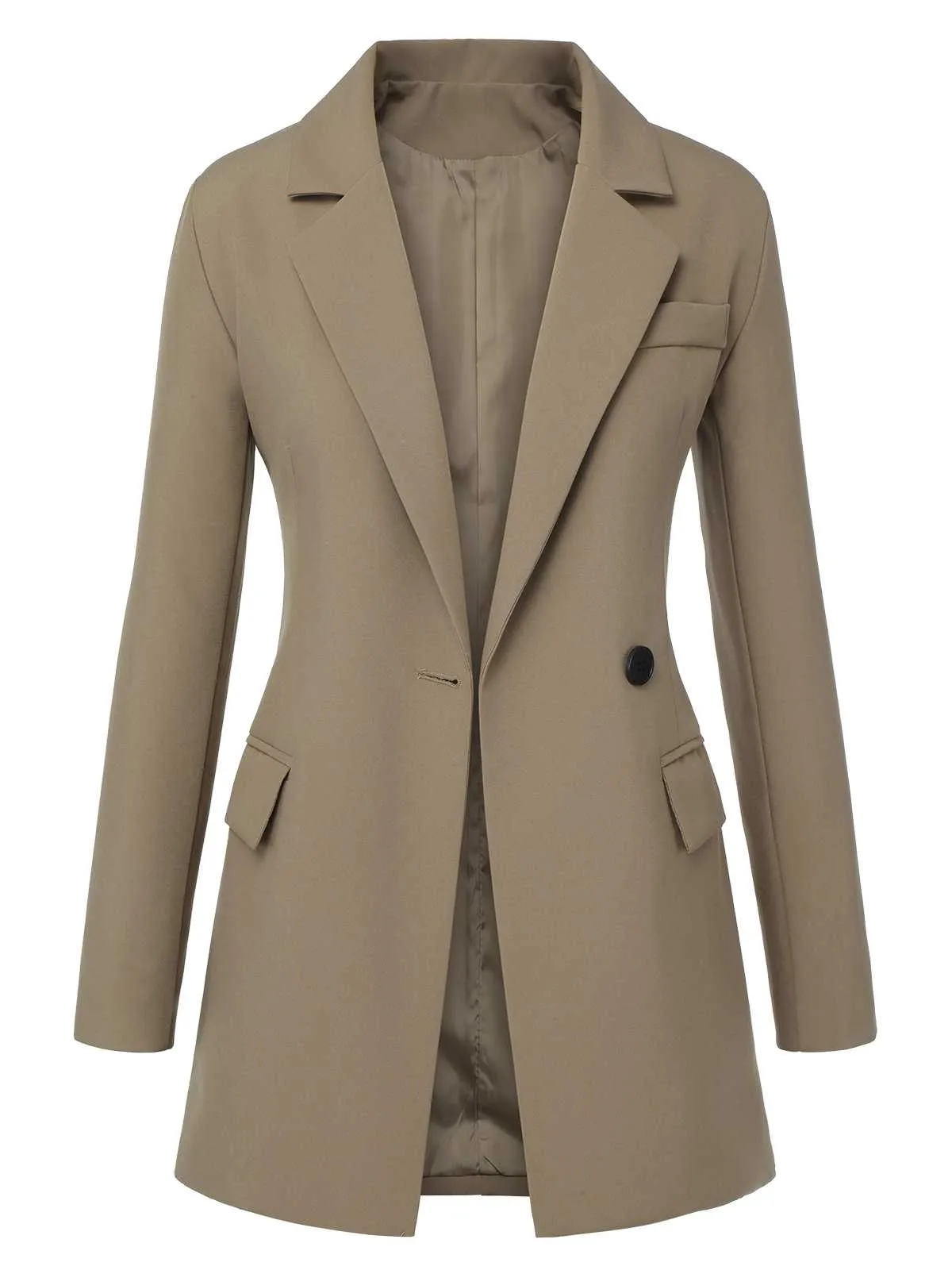 Khaki 1950s Lapel Suit Long Sleeve Coat