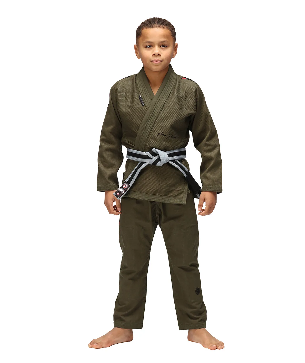 Kimono Copii Brazilian Jiu Jitsu TATAMI Elements Superlite Gi - Khaki (Centura Alba Inclusa)