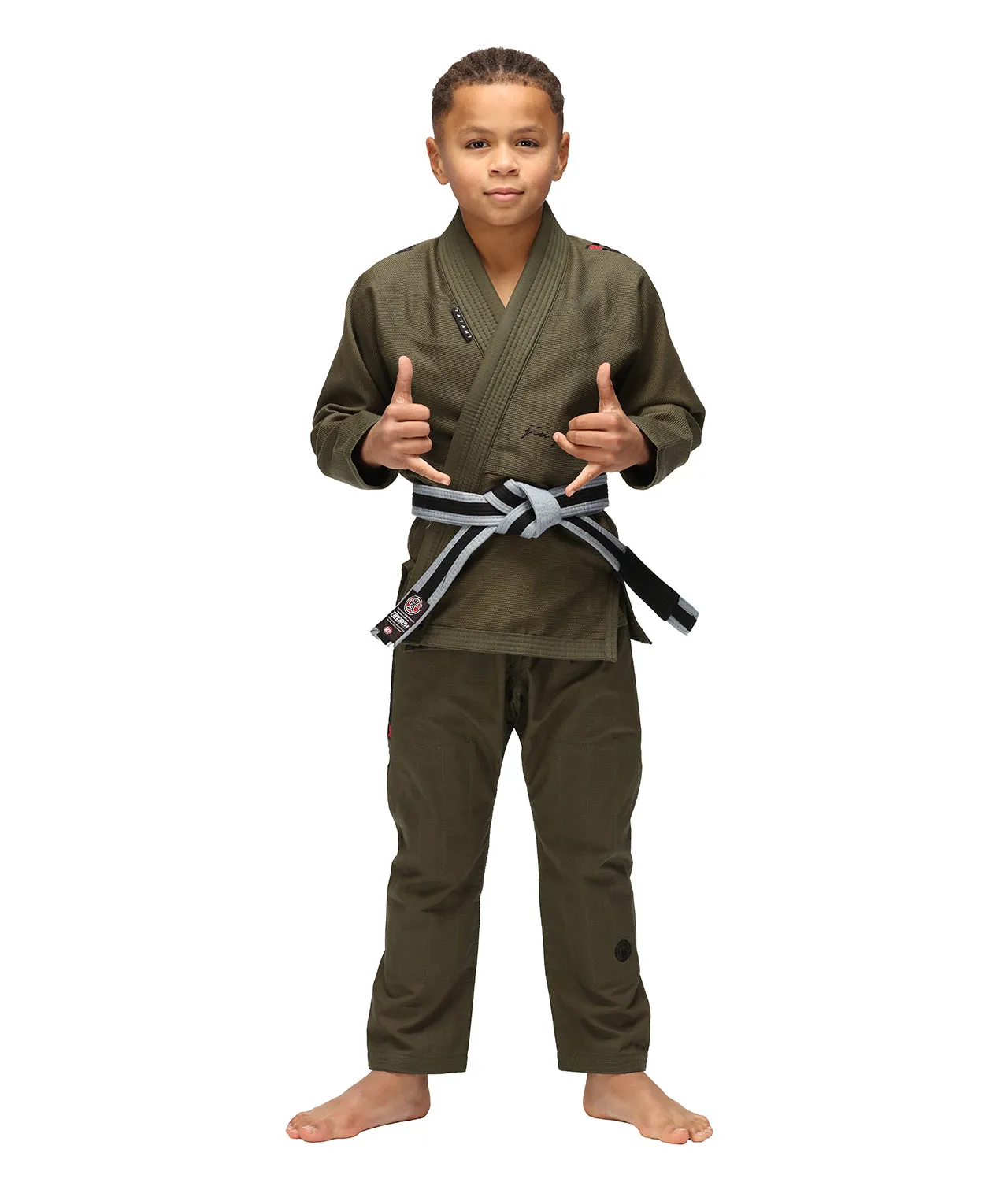 Kimono Copii Brazilian Jiu Jitsu TATAMI Elements Superlite Gi - Khaki (Centura Alba Inclusa)