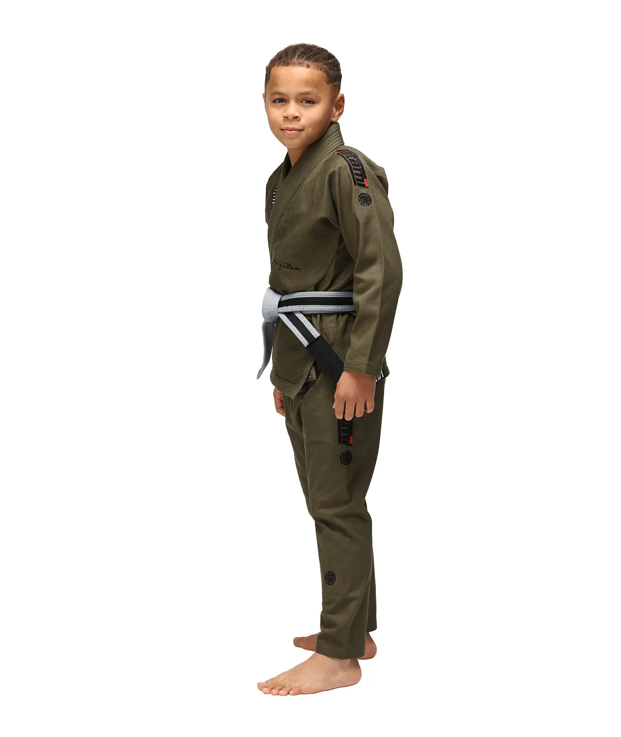 Kimono Copii Brazilian Jiu Jitsu TATAMI Elements Superlite Gi - Khaki (Centura Alba Inclusa)