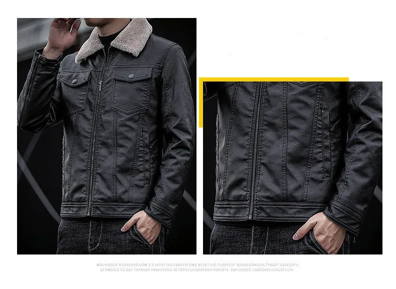 Lapel Youth Warm Fur All-in-One Leather Jacket