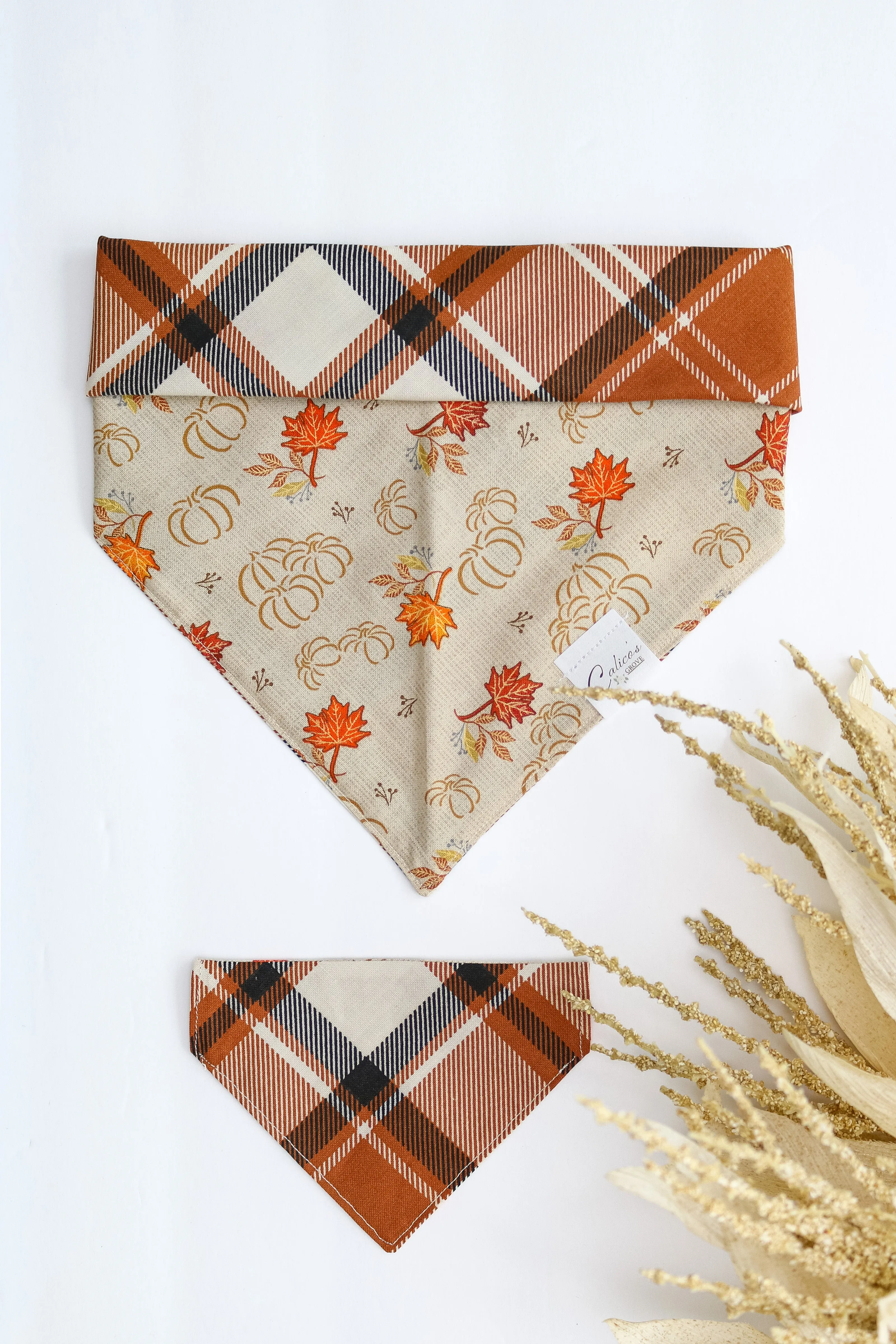 Leaves & Plaid Reversible Bandana