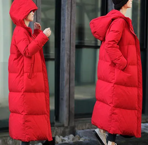 Long Winter Puffer Duck Down Jacket, Down Jacket Women Hooded Down Coat Any Size 51220