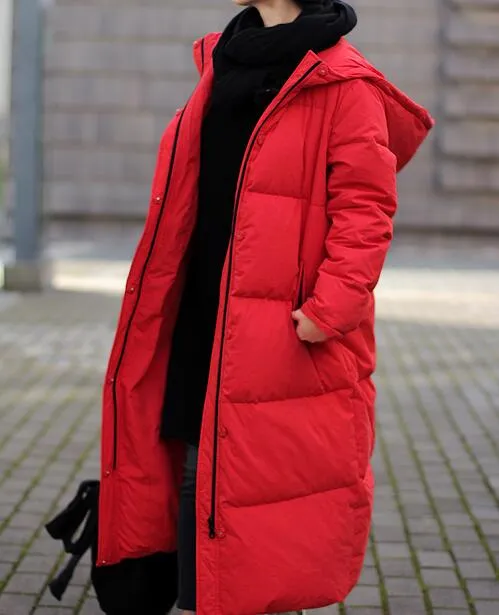 Long Winter Puffer Duck Down Jacket, Down Jacket Women Hooded Down Coat Any Size 51220