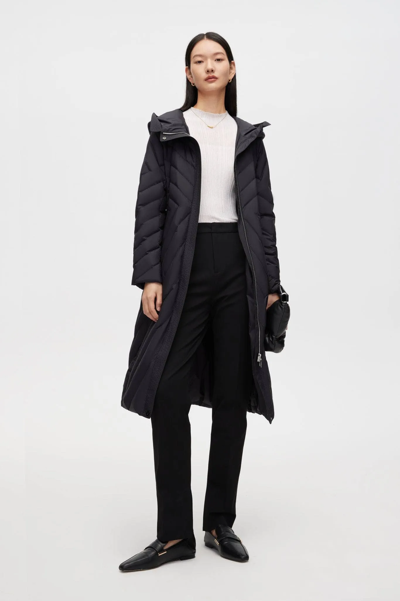 Long Wrap Goose Down Coat With Belt