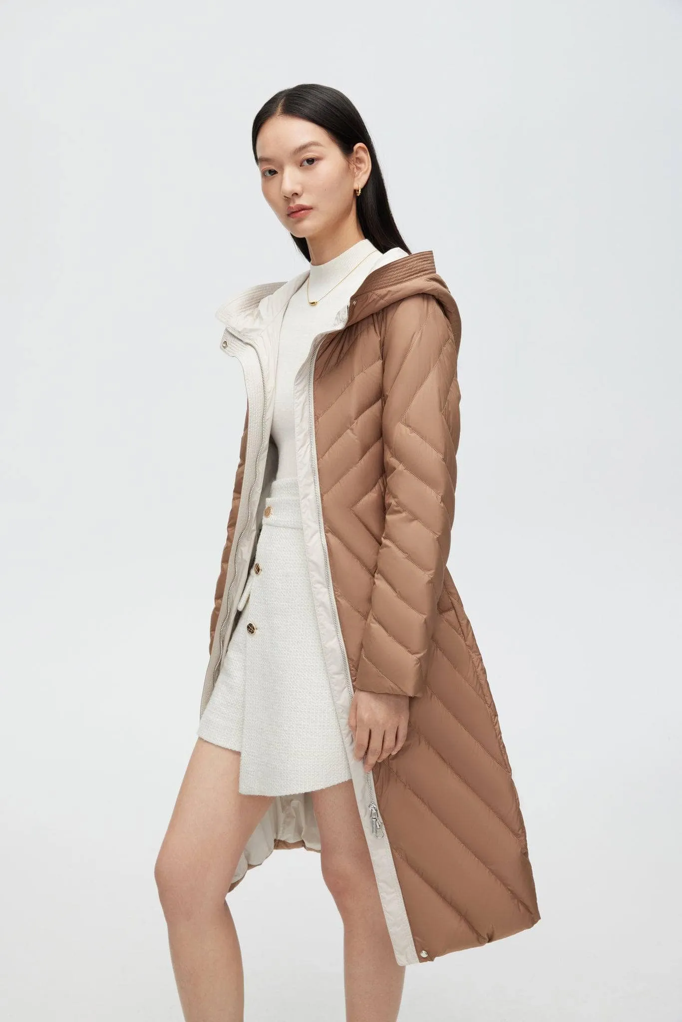 Long Wrap Goose Down Coat With Belt