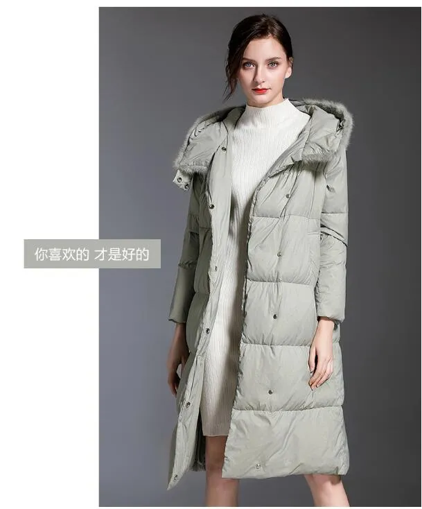 Loose Long Women Down Coat Winter Loose 90% Hooded Duck Down Jackets