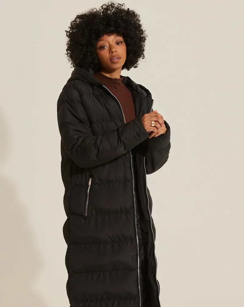 Maxi Padded Hooded Jacket - Black