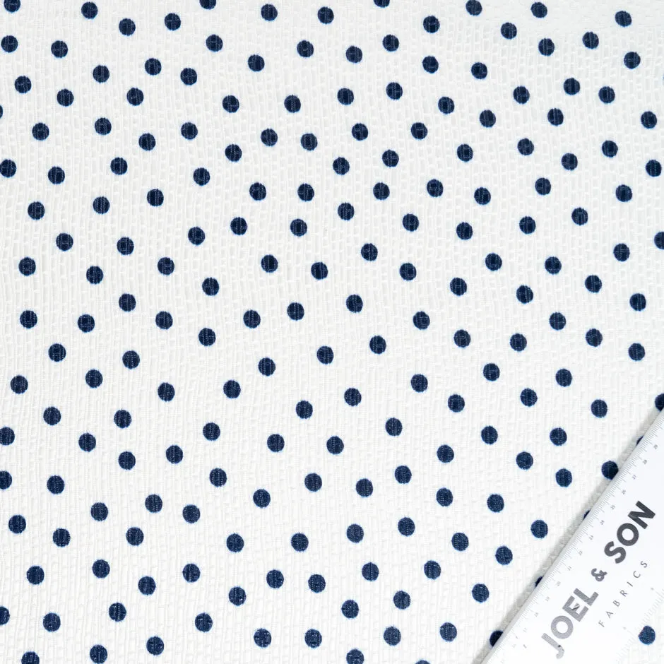 Midnight Blue Spotted Ivory Cotton Blend Cloqué