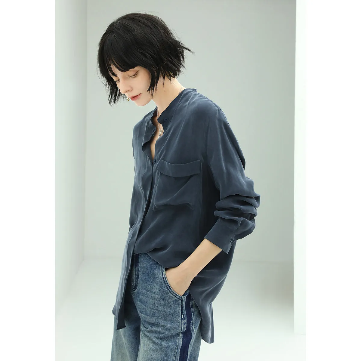 Minimalist Oversized Draped Navy Shirt