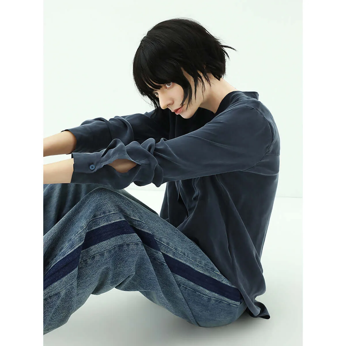 Minimalist Oversized Draped Navy Shirt