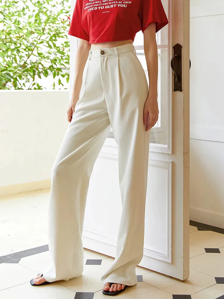 Minimalist Trousers For Women High Waist Patchwork Pocket Casual Loose Wide Leg Pants Female Fashion Autumn