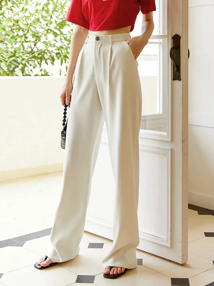 Minimalist Trousers For Women High Waist Patchwork Pocket Casual Loose Wide Leg Pants Female Fashion Autumn