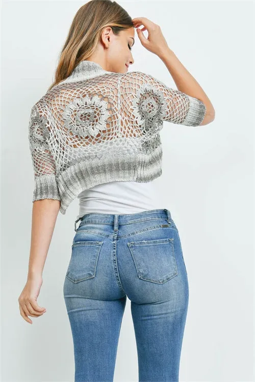 Mocha and Ivory Crocheted Lace Bolero Shrug