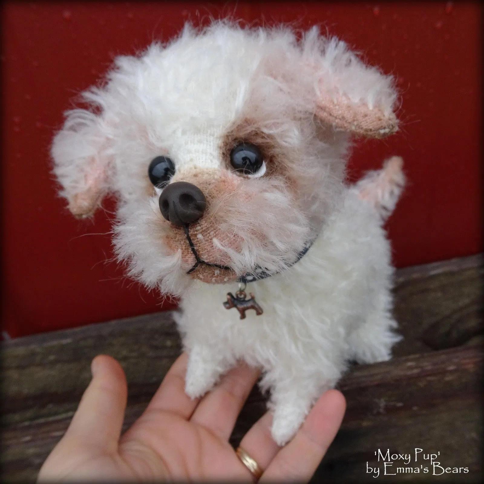 Moxy Pup - 7IN mohair puppy soft sculpture by Emmas Bears - OOAK