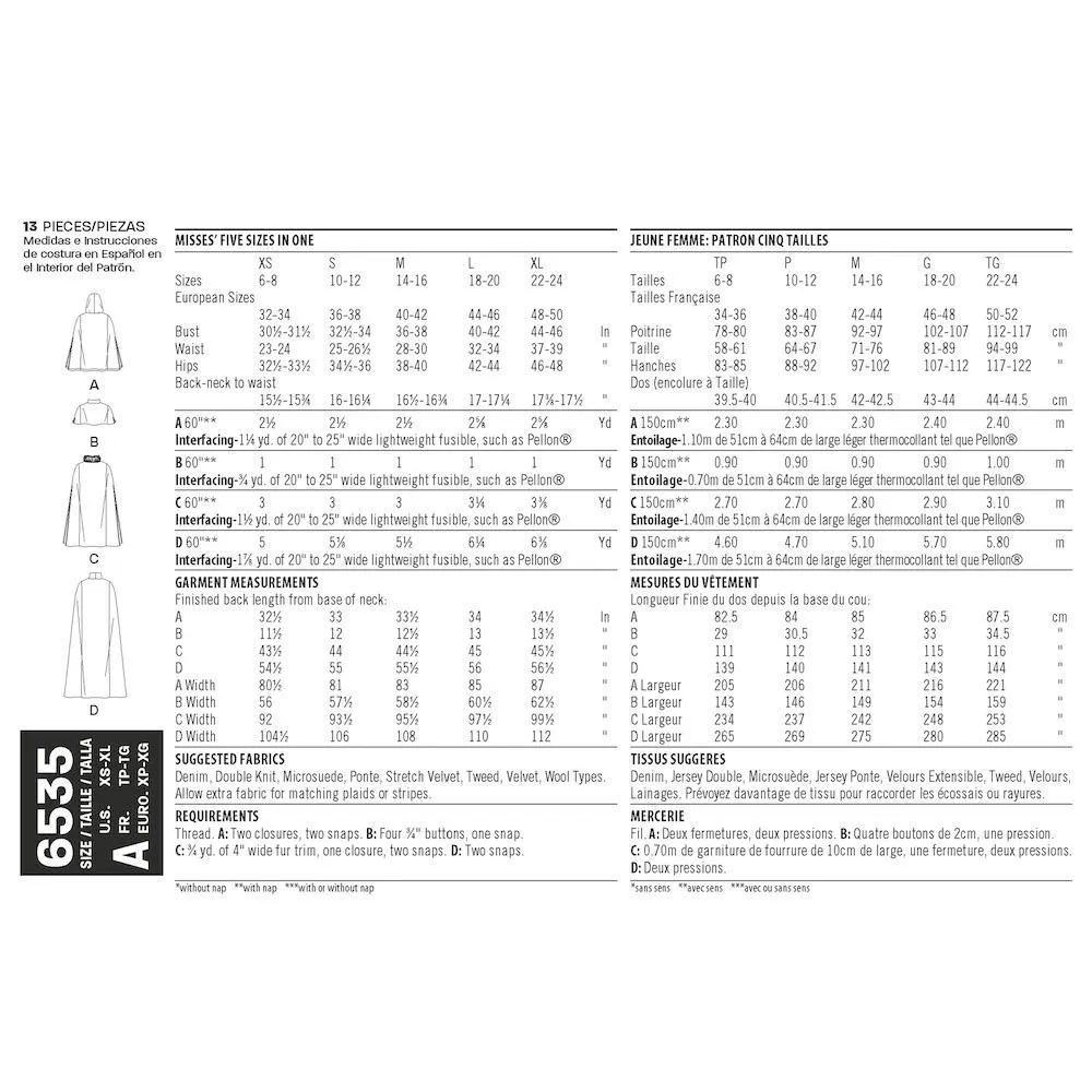 Newlook Pattern 6535 Women's Capes in Four Lengths