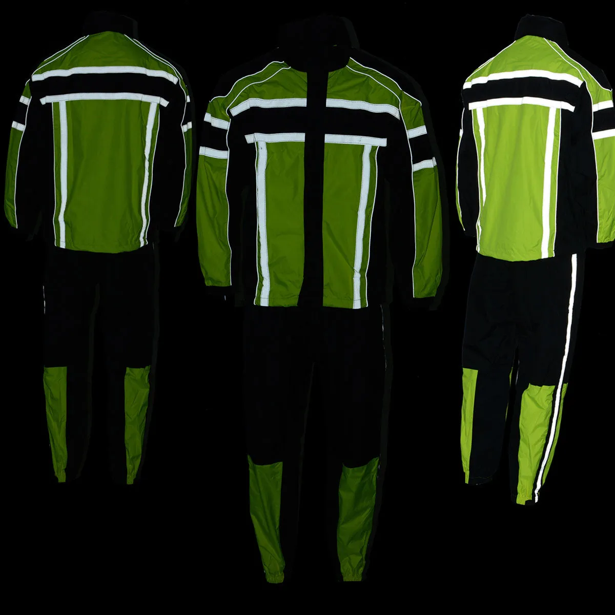 NexGen SH233113 Men's Black and Neon Green Water Resistant Motorcycle-Outdoors Rain Suit with Reflective Tape