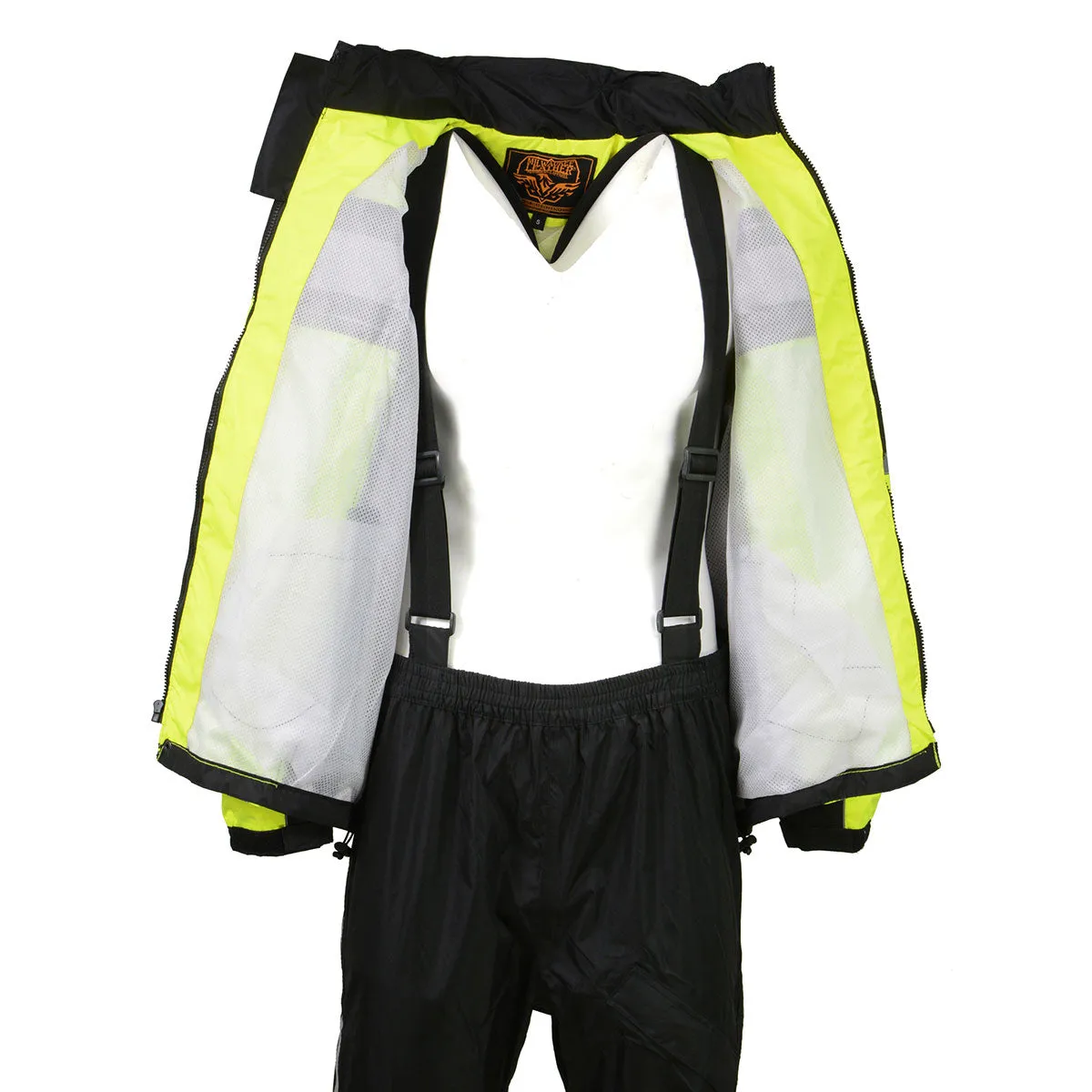 NexGen SH233113 Men's Black and Neon Green Water Resistant Motorcycle-Outdoors Rain Suit with Reflective Tape