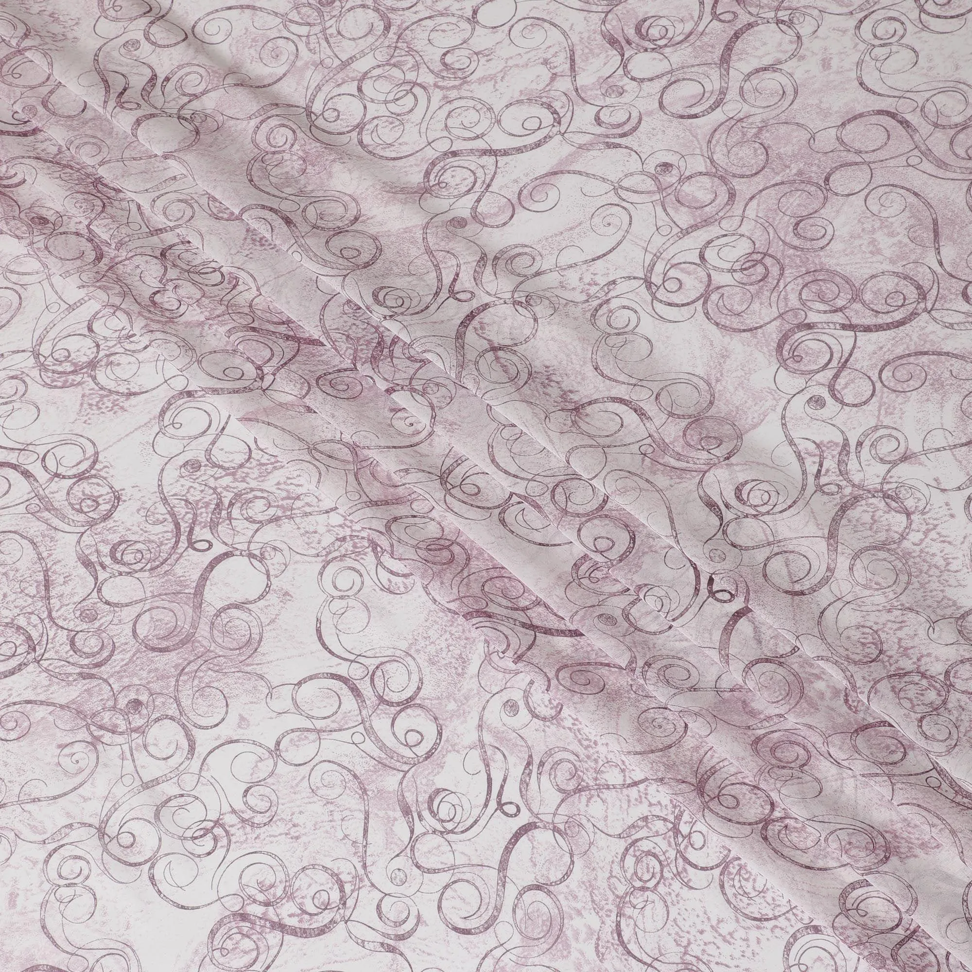 Off white synthetic georgette fabric with light mauve print in abstract design-D13752