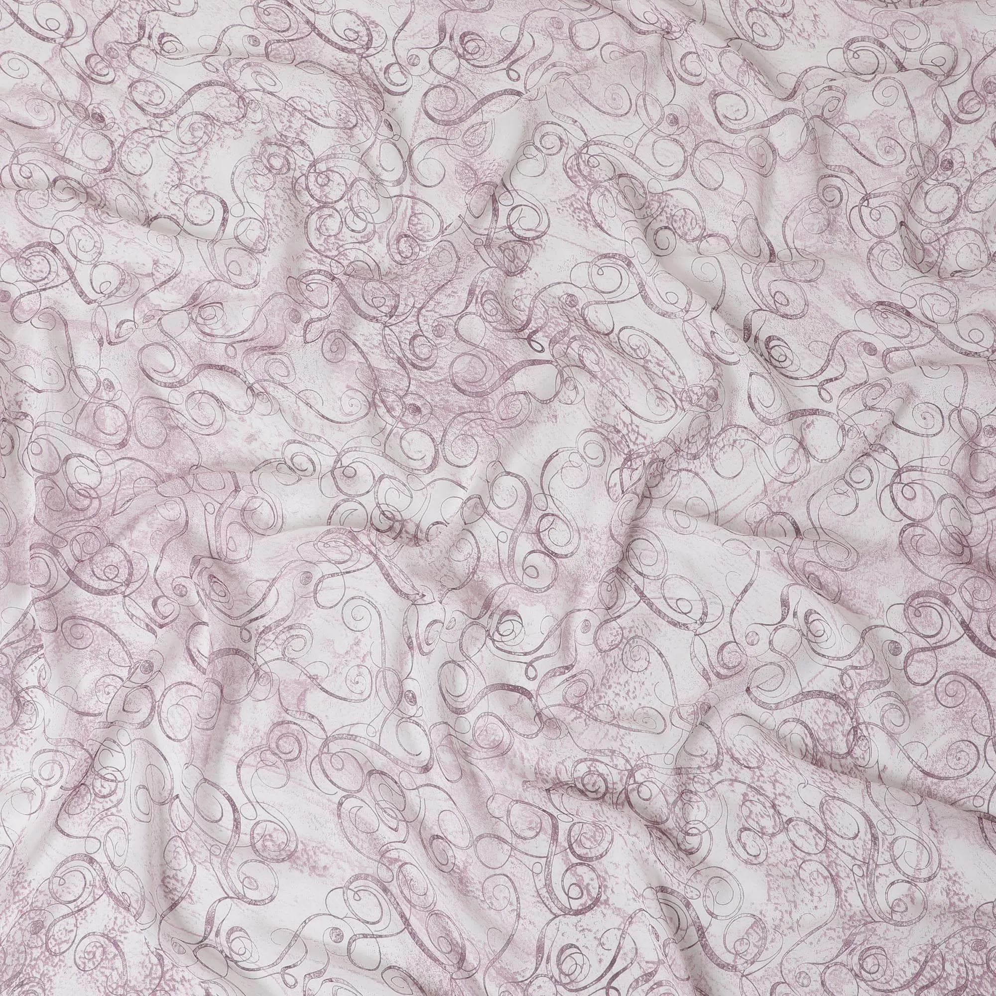 Off white synthetic georgette fabric with light mauve print in abstract design-D13752