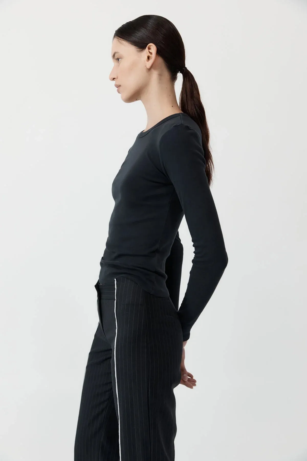 ORGANIC COTTON LONG SLEEVE TOP - BLACK