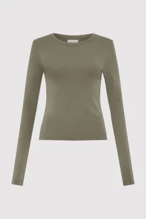 ORGANIC COTTON LONG SLEEVE TOP - SMOKEY OLIVE