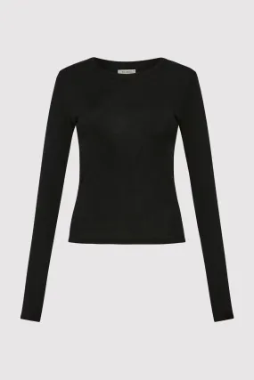 ORGANIC COTTON SOFT RIB LONG SLEEVE TOP - BLACK