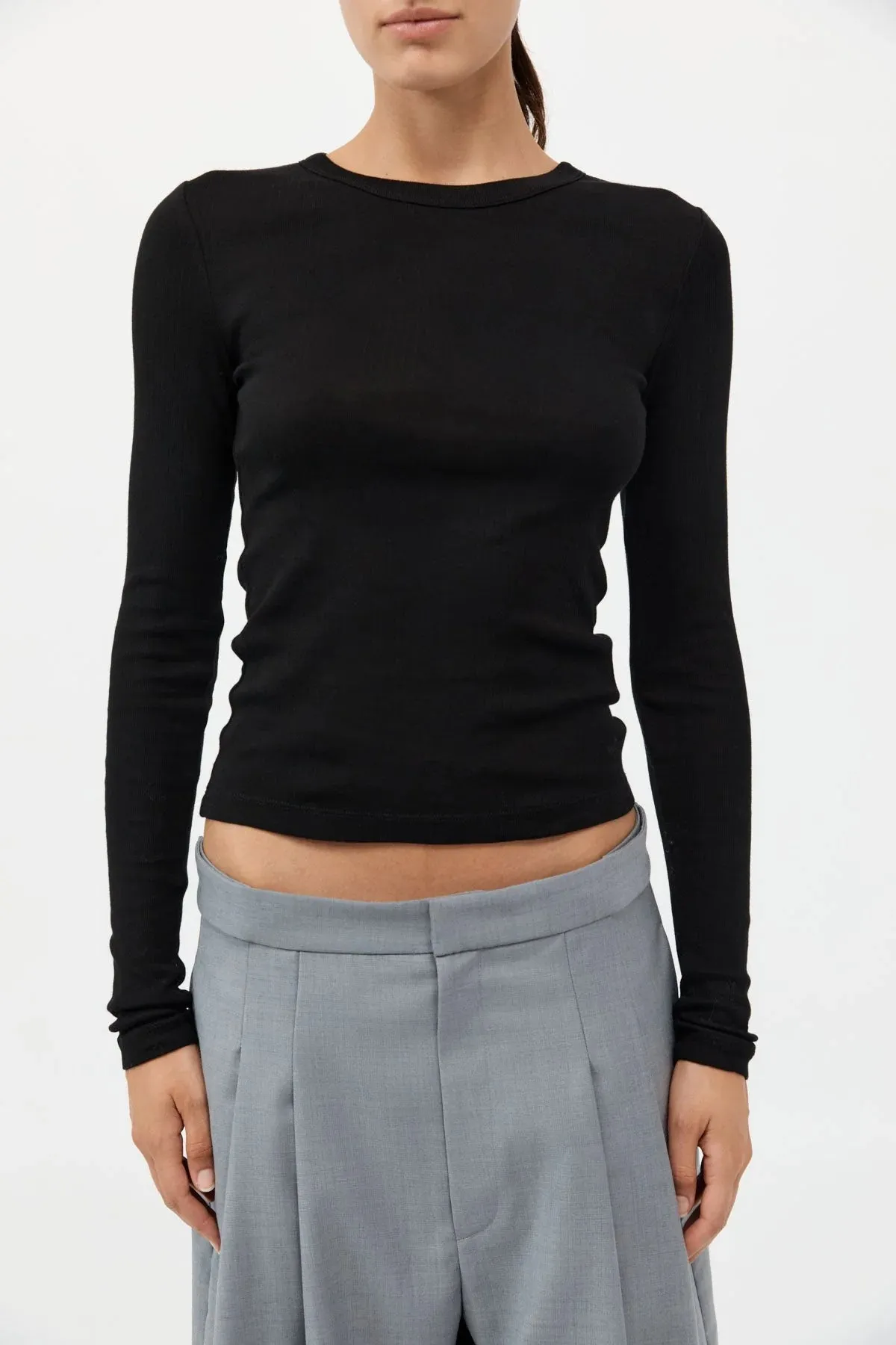 ORGANIC COTTON SOFT RIB LONG SLEEVE TOP - BLACK