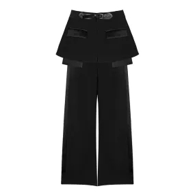 Patchwrok Minimalist Trousers For Women High Waist Spliced More Than A Pocket Casual Wide Leg Pants Female Fashion