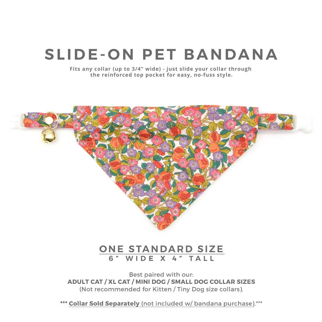 Pet Bandana - "Ambrosia" - Liberty Of London® Floral Bandana for Cat   Small Dog / Purple, Green & Orange / Slide-on Bandana / Over-the-Collar (One Size)